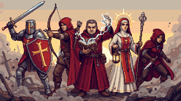 The Crusaders — a militant holy order of five heroes assembled for battle